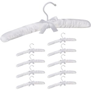 Set of 30 Relaxdays Satin Clothes Hangers, Soft Padding, 360° Swivel Hooks, Decorative Bow, 38 cm Wide, White