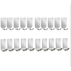 CSPARKV Self Adhesive Hooks, 20PCS Stainless Steel Wall Hooks Heavy Duty Nail Free Hangers for Kitchen, Bathroom, Office, Closet, Hanging Coat, Towel, Key
