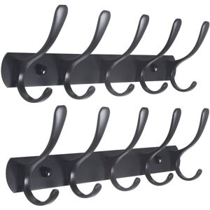 Tinor - Set of 2 Modern Wall Mounted Coat Rack with 5 Hooks, Sturdy Metal Coat Rack for Hanging Clothes, Coat, Hats, Jackets, Backpack, Black