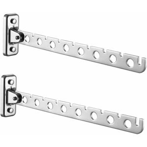 CYSLMUK Set of 2 Stainless Steel Folding Wall Mounted Drying Racks - Wall Mounted Clothes, Laundry Room - Bedroom, Living Room, Balcony (Silver 8 Holes)