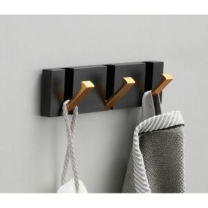 DEWDAT Set of 2x Modern Folding Clothes Hooks Coat Rack Hat Rack Folding Coat Rack Folding Coat Racks Milling Aluminum Alloy Finish(black gold, three hooks)
