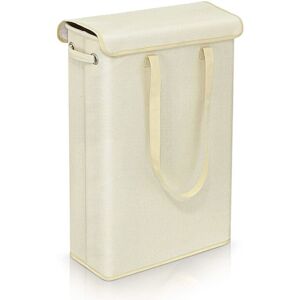 Linghhang - Slim Laundry Basket with Lid (Beige) - 45L - Large Breathable and Foldable Slim Laundry Basket - Large Storage Basket for Clothes, Bedroom