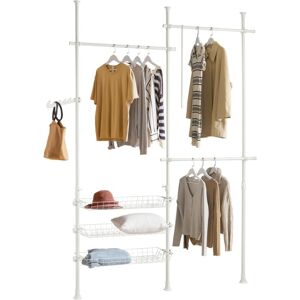 Telescopic Wardrobe Hanging Rail With three Baskets,White,FRG34-W - Sobuy