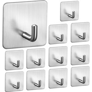 Sollbry - Adhesive Bathroom Wall Hooks, 12 Pieces Stainless Steel Towel Hooks, No Drilling Waterproof Towel Holder Hanger for Kitchen Bedroom Door