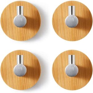 Sollbry - Pieces Bamboo Wall Hooks, Stainless Steel Bamboo Hooks, Bamboo Adhesive Hook, No Drilling Self Adhesive Towel Hooks for Bathroom, Toilet,