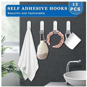 Sollbry - Stainless Steel Adhesive Hook, 12 Pieces Self Adhesive Bathroom Wall Hooks Hanger Adhesive Wall Hooks for Hanging for Kitchen, Living Room