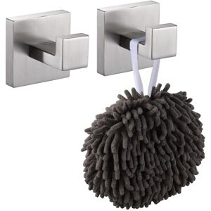 BEIJIYI Square Wall Mounted Towel Hook for Bathroom, Kitchen, Garage, Heavy Duty SUS 304 Stainless Steel, Brushed Nickel, Pack of 2