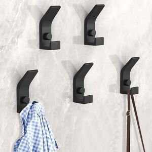 IKODM Wall Hook, 5 Pieces Wall Mounted Coat Rack, Practical Wall Mounted Coat Hooks with Screws Double Metal Coat Hooks for Bathroom, Bedroom, Wardrobe