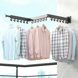 DEWDAT Wall Mounted Clothes Rack Extendable Clothes Rack Space Saving Drying Rack Folding for Laundry Room Balcony Cloakroom Bedroom Black