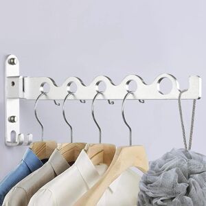 Silver Wall Mounted Clothes Rack, Wall Hanger Foldable Drying Rack Hook Hanger for Balcony 90° Rotation Foldable Wall Mounted Clothes Rack for