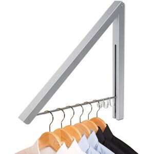 ZVD - Wall Mounted Folding Clothes Drying Rack for Laundry Room - Removable Coat Rack for rv, Bedroom, Balcony (Silver)