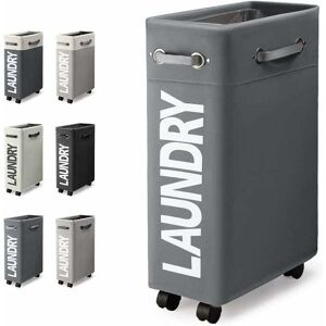 45L Slim Foldable Laundry Basket with 4 Wheels Slim and Folding Laundry Baskets Rectangular Laundry Bin for Home Clothes Storage (Dark Grey) - ZVD