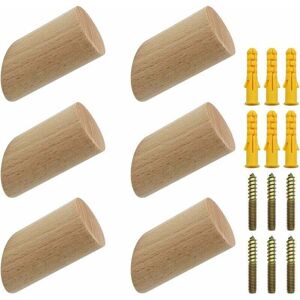 ZVD - Set of 6 Wooden Coat Hooks Natural Wood Wall Hooks 3x6cm Beech Hooks 45° Clothes Hanger HookEscarf hat bag - maximum load 15 kg
