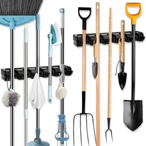 2-Piece Wall-Mounted Broom Holder, Wall-Mounted Broom Rack with 10 Slots and 12 Hooks – Wall Mount for Brooms, Garden Tools, and Garage 2-Piece Wall-Mounted Broom Holder, Wall-Mounted Broom Rack with 10 Slots and 12 Hooks – Wall Mount for Brooms, Garden Tools, and Garage