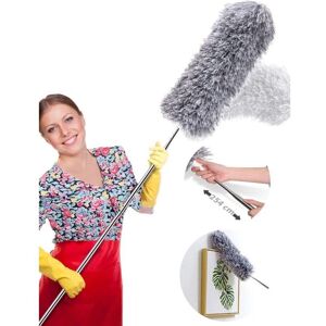 SNQ 254cm telescopic duster with wolf-shaped telescopic head, made of microfiber, flexible, stainless steel handle, washable, ideal for cleaning ceiling SNQ 254cm telescopic duster with wolf-shaped telescopic head, made of microfiber, flexible, stainless steel handle, washable, ideal for cleaning ceiling