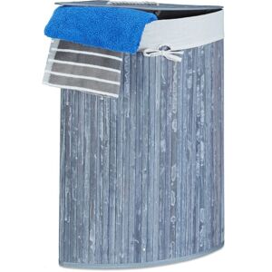 Relaxdays - 3x Corner Laundry Baskets Bamboo, Foldable Bin 60 l, Space-saving, Cotton Bag, HxWxD: 65 x 49.5 x 37 cm, Grey Relaxdays - 3x Corner Laundry Baskets Bamboo, Foldable Bin 60 l, Space-saving, Cotton Bag, HxWxD: 65 x 49.5 x 37 cm, Grey