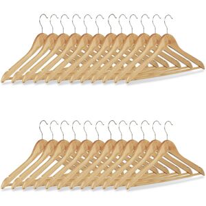 Coat Hanger Set of 24, Wooden Trouser Hangers, with Swivel Hooks h x w: 22.5 x 44.5 cm, Natural,/Silver - Relaxdays Coat Hanger Set of 24, Wooden Trouser Hangers, with Swivel Hooks h x w: 22.5 x 44.5 cm, Natural,/Silver - Relaxdays