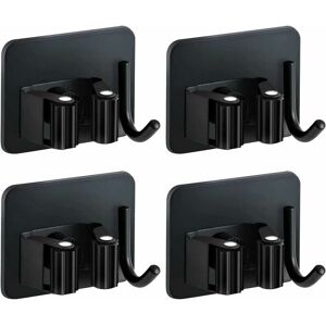 Dewdat - 4 Pieces Broom Holder, Self Adhesive Wall Mounted Broom Holder Without Drilling, Mop Holder with Hooks for Kitchen Bathroom Garden (Black) Dewdat - 4 Pieces Broom Holder, Self Adhesive Wall Mounted Broom Holder Without Drilling, Mop Holder with Hooks for Kitchen Bathroom Garden (Black)