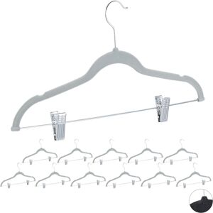 Velvet Coat Hangers with Clamps, Set of 12, 360° Swivel Hooks, Trouser Rail, 43 cm, Grey - Relaxdays Velvet Coat Hangers with Clamps, Set of 12, 360° Swivel Hooks, Trouser Rail, 43 cm, Grey - Relaxdays