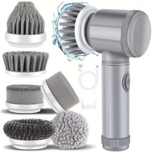 5-in-1 Electric Scrub Brush, USB Rechargeable, Metal, 1 USB Cable, 2 Brushes, Hook and Loop Pad Holder, Microfiber Scratch-Resistant Pad, Strong 5-in-1 Electric Scrub Brush, USB Rechargeable, Metal, 1 USB Cable, 2 Brushes, Hook and Loop Pad Holder, Microfiber Scratch-Resistant Pad, Strong