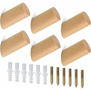 Briday - Wooden coat hook 6 pieces, wooden wall hook, pegs, hanger, hallway - Maximum load 15 kg Briday - Wooden coat hook 6 pieces, wooden wall hook, pegs, hanger, hallway - Maximum load 15 kg