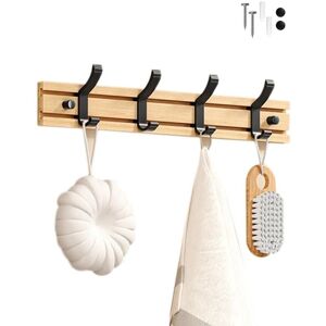 BEIJIYI Bamboo Wall Mounted Coat Rack, 4 Hooks for Hanging Clothes, Robes, Towels, Coats, Wall Hook for Entryway, Bedroom, Bathroom (Black - 4 Hooks) BEIJIYI Bamboo Wall Mounted Coat Rack, 4 Hooks for Hanging Clothes, Robes, Towels, Coats, Wall Hook for Entryway, Bedroom, Bathroom (Black - 4 Hooks)