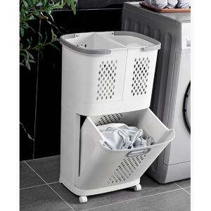 LIVINGANDHOME 3 Grid Laundry Basket Retractable Compartment Washing Cloth Storage Bag LIVINGANDHOME 3 Grid Laundry Basket Retractable Compartment Washing Cloth Storage Bag