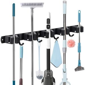 Odipie - Broom holder wall device holder wall mount with 5 holders and 4 hooks mop holder self-adhesive for garden garage bathroom black Odipie - Broom holder wall device holder wall mount with 5 holders and 4 hooks mop holder self-adhesive for garden garage bathroom black
