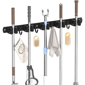 Odipie - Broom holder Wall mounted mop holder with hooks with 5 slots and 4 hooks Odipie - Broom holder Wall mounted mop holder with hooks with 5 slots and 4 hooks