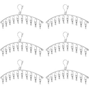 Tlily - Clothes Hanger with 10 Clips Laundry Drying Rack 6 Pack, Clothes Drying Rack Stainless Steel Sock Hangers Windproof Clip Tlily - Clothes Hanger with 10 Clips Laundry Drying Rack 6 Pack, Clothes Drying Rack Stainless Steel Sock Hangers Windproof Clip