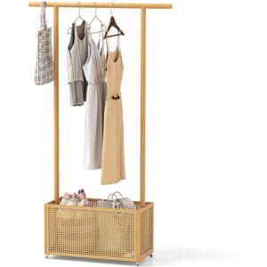 COSTWAY Bamboo Clothes Rack Coat Hanger Stand with Rattan Storage Basket-Natural COSTWAY Bamboo Clothes Rack Coat Hanger Stand with Rattan Storage Basket-Natural