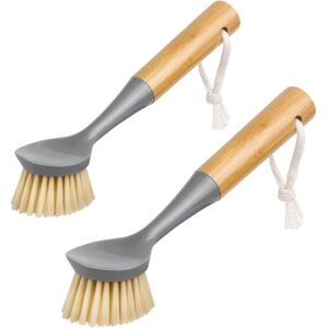 TEHTUY Dish brush with integrated bamboo handle scraper, floor brush for cleaning dishes, pots, kitchen sinks, set of 2 (grey) TEHTUY Dish brush with integrated bamboo handle scraper, floor brush for cleaning dishes, pots, kitchen sinks, set of 2 (grey)