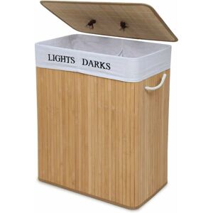 Héloise - Foldable Laundry Basket 2 Compartments 52 x 32 x 62.5cm Bamboo Laundry Basket 100L Laundry Bin and Removable Bag Washable Natural Héloise - Foldable Laundry Basket 2 Compartments 52 x 32 x 62.5cm Bamboo Laundry Basket 100L Laundry Bin and Removable Bag Washable Natural