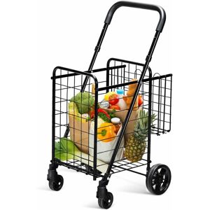 Costway - Folding Shopping Cart Portable Utility Cart Double Basket Grocery Utility Cart Costway - Folding Shopping Cart Portable Utility Cart Double Basket Grocery Utility Cart
