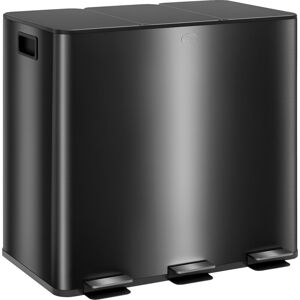 Homcom - 3 x 15L Triple Kitchen Bin Pedal Bin for Recycling and Waste, Black Homcom - 3 x 15L Triple Kitchen Bin Pedal Bin for Recycling and Waste, Black