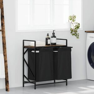 Laundry Basket 2 Compartments with Shelf Smoked Oak Vidaxl Laundry Basket 2 Compartments with Shelf Smoked Oak Vidaxl