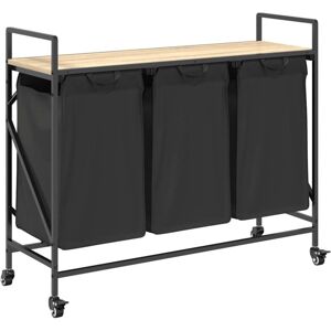 Laundry Basket 3 Compartments with Wheels Sonoma Oak Vidaxl Laundry Basket 3 Compartments with Wheels Sonoma Oak Vidaxl