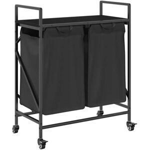 Laundry Basket 2 Compartments with Wheels Black Oak Vidaxl Laundry Basket 2 Compartments with Wheels Black Oak Vidaxl