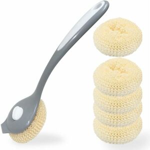 Dewdat - Long Handled Dish Brush with 5 Replacement Heads and Built-in Scraper, Pots and Pans Brush with Anti-Scratch Fiber Pad for Cleaning Sink, Dewdat - Long Handled Dish Brush with 5 Replacement Heads and Built-in Scraper, Pots and Pans Brush with Anti-Scratch Fiber Pad for Cleaning Sink,