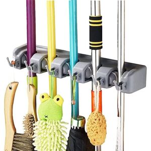 WOIYIC Multifunctional Wall-Mounted Broom Holder, Hanger Rack for Your Kitchen, Garage, Laundry Room, Bathroom, Garage and Garden (5 Slots and 6 Hooks) WOIYIC Multifunctional Wall-Mounted Broom Holder, Hanger Rack for Your Kitchen, Garage, Laundry Room, Bathroom, Garage and Garden (5 Slots and 6 Hooks)