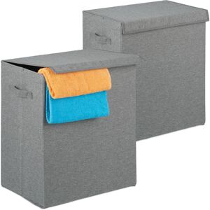 Relaxdays Set of 2 Laundry Baskets, Folding Washing Hamper with Lid, Dirty Clothes Bin, 61 L, 50.5 x 45 x 30.5 cm, Grey Relaxdays Set of 2 Laundry Baskets, Folding Washing Hamper with Lid, Dirty Clothes Bin, 61 L, 50.5 x 45 x 30.5 cm, Grey
