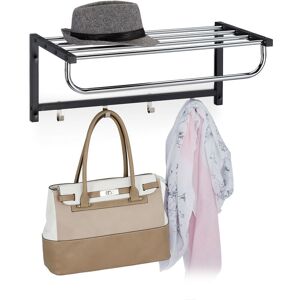 Relaxdays - Wall Coat Rack with Shelf, Wardrobe Rail 4 Hooks, Hallway & Bathroom, Modern, Metal, 25 x 60 x 32.5 cm, Black Relaxdays - Wall Coat Rack with Shelf, Wardrobe Rail 4 Hooks, Hallway & Bathroom, Modern, Metal, 25 x 60 x 32.5 cm, Black