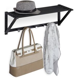 Relaxdays - Wall Coat Rack with Shelf, Wardrobe Rail 5 Hooks, Hallway & Bathroom, Modern, Metal, 23 x 65 x 25 cm, Black Relaxdays - Wall Coat Rack with Shelf, Wardrobe Rail 5 Hooks, Hallway & Bathroom, Modern, Metal, 23 x 65 x 25 cm, Black