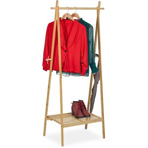 Bamboo Clothes Rack, Foldable, Rail with Shelf, 4 Hooks, HxWxD: 160 x 74 x 42 cm, Free-Standing, Brown - Relaxdays Bamboo Clothes Rack, Foldable, Rail with Shelf, 4 Hooks, HxWxD: 160 x 74 x 42 cm, Free-Standing, Brown - Relaxdays