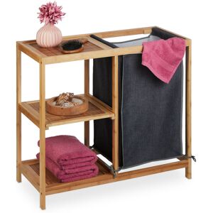 Relaxdays Bamboo Laundry Basket Shelf, 3 Levels, Removable Fabric Bag, HxWxD: 65x68x33 cm, Bathroom Bin, Natural/Grey Relaxdays Bamboo Laundry Basket Shelf, 3 Levels, Removable Fabric Bag, HxWxD: 65x68x33 cm, Bathroom Bin, Natural/Grey