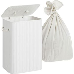 Relaxdays laundry basket with lid, bamboo, 80 litres, foldable laundry hamper, HxWxD: 60 x 40 x 30 cm, white Relaxdays laundry basket with lid, bamboo, 80 litres, foldable laundry hamper, HxWxD: 60 x 40 x 30 cm, white