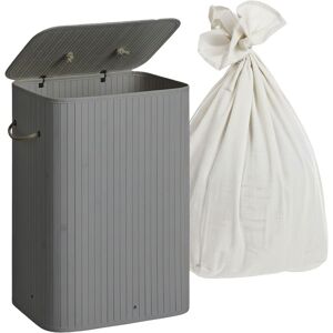 Relaxdays laundry hamper with lid, bamboo, 80 litres, foldable, HxWxD: 60 x 40 x 30 cm, grey Relaxdays laundry hamper with lid, bamboo, 80 litres, foldable, HxWxD: 60 x 40 x 30 cm, grey