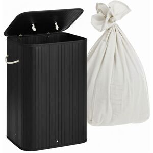 Relaxdays laundry basket with lid, bamboo, 80 l, foldable, HxWxD: 60 x 40 x 30 cm, black Relaxdays laundry basket with lid, bamboo, 80 l, foldable, HxWxD: 60 x 40 x 30 cm, black