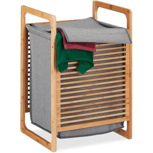 Bamboo Laundry Hamper, Rectangular Lidded Clothes Basket, Bathroom, hwd: 60 x 40 x 35 cm, Natural/Grey - Relaxdays Bamboo Laundry Hamper, Rectangular Lidded Clothes Basket, Bathroom, hwd: 60 x 40 x 35 cm, Natural/Grey - Relaxdays