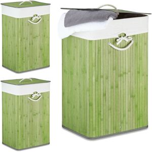 Relaxdays, Set 3x Bamboo Laundry Basket, with Lid, Rectangular, XL, 83L, Foldable Bin, HWD: 65.5 x 43.5 x 33.5cm, Green Relaxdays, Set 3x Bamboo Laundry Basket, with Lid, Rectangular, XL, 83L, Foldable Bin, HWD: 65.5 x 43.5 x 33.5cm, Green